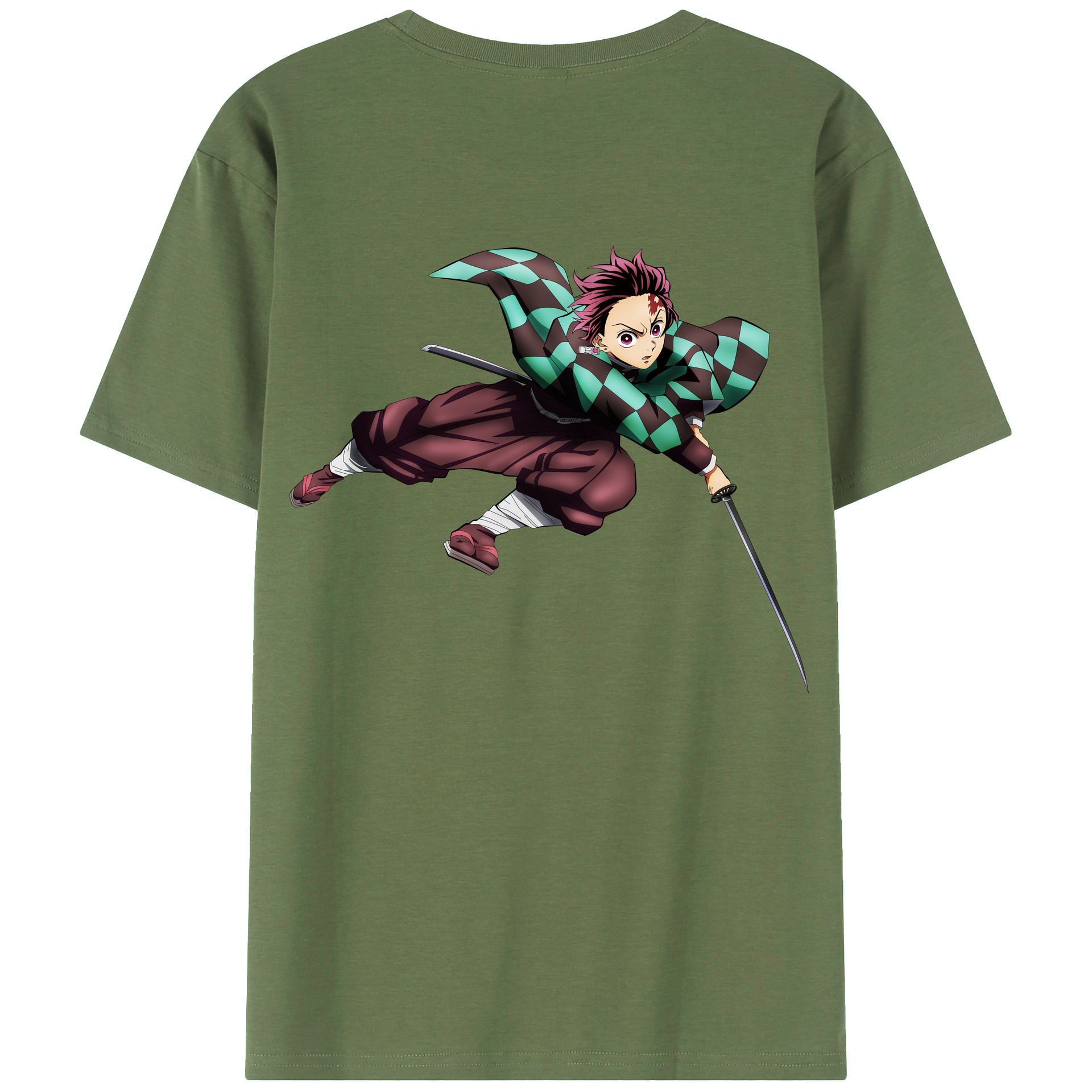 （画像用） 鬼滅の刃 竈門 炭治郎／かまど たんじろう Kamado Tanjirou 綿100％ メンズ半袖Tシャツ（バックプリント） 通気性